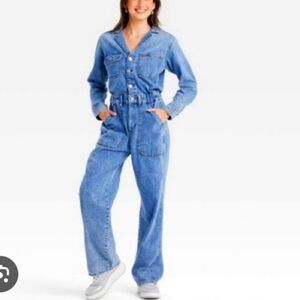 Denim Jumpsuit Universal Thread‎ Women Size 4/R relaxed utility med wash trendy